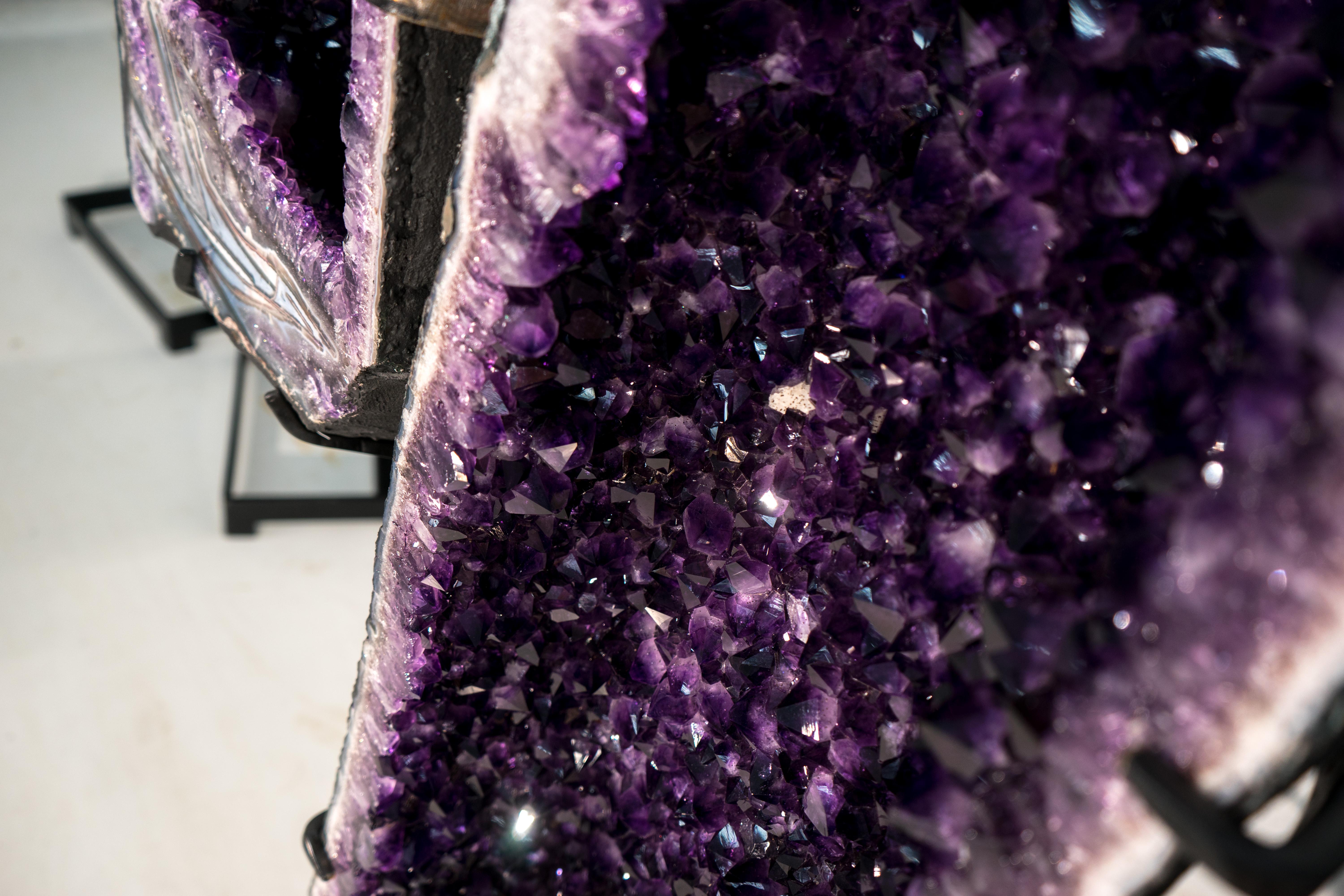 Sculptural Pair of Amethyst Geodes Set on Custom Stands, 6.6 Ft. Tall For Sale 5