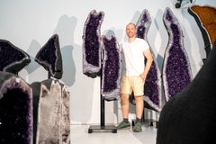 Sculptural Pair of Amethyst Geodes Set on Custom Stands, 6.6 Ft. Tall