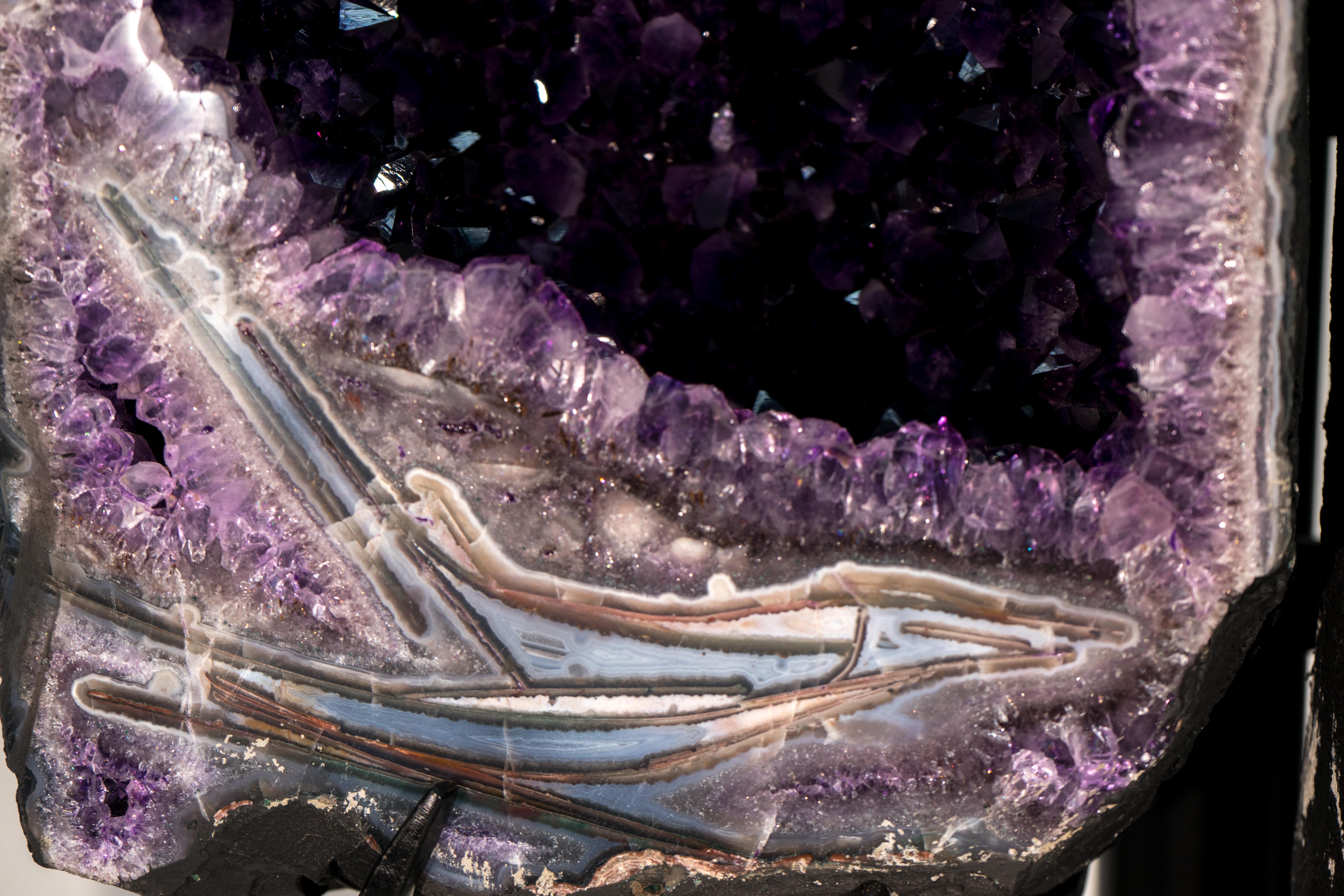 Sculptural Pair of Amethyst Geodes Set on Custom Stands, 6.6 Ft. Tall For Sale 3