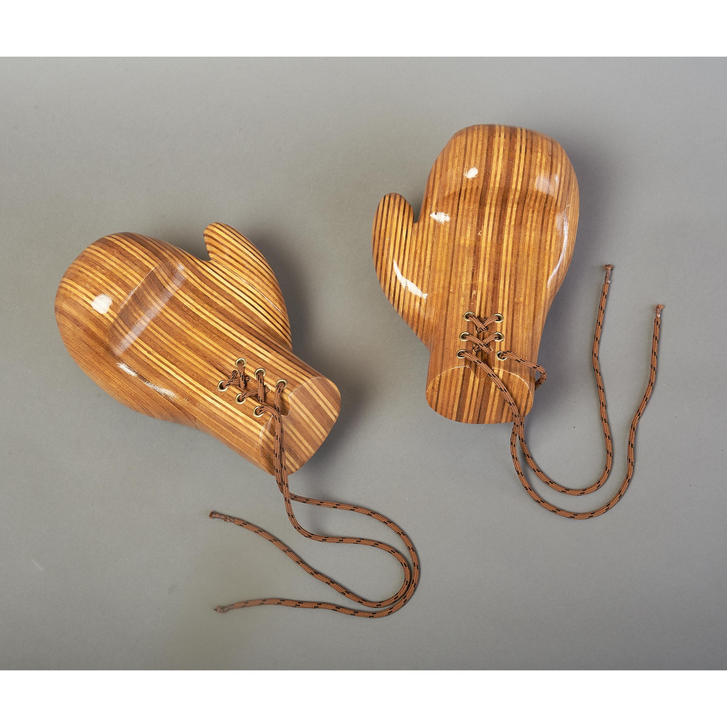 Mid-Century Modern Sculptural Pair of Boxing Gloves in Polished Laminated Wood