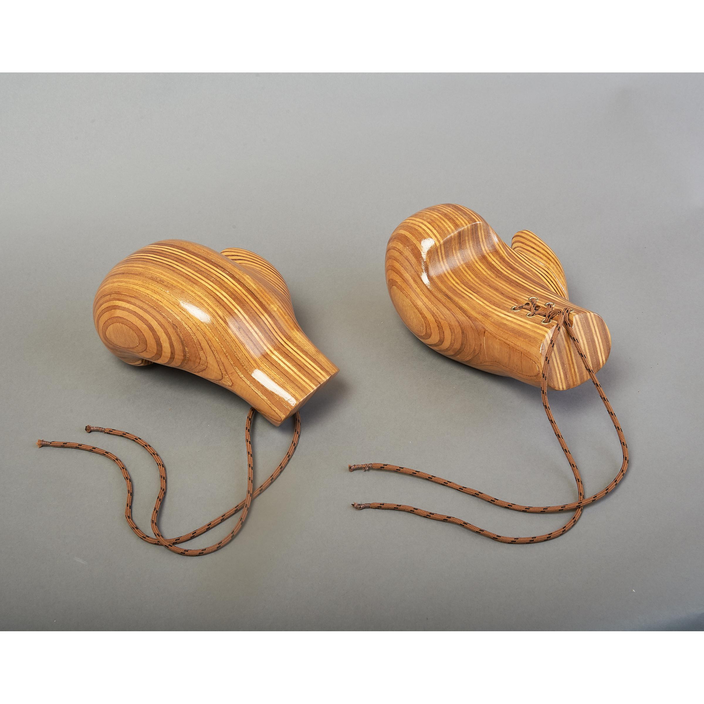 French Sculptural Pair of Boxing Gloves in Polished Laminated Wood