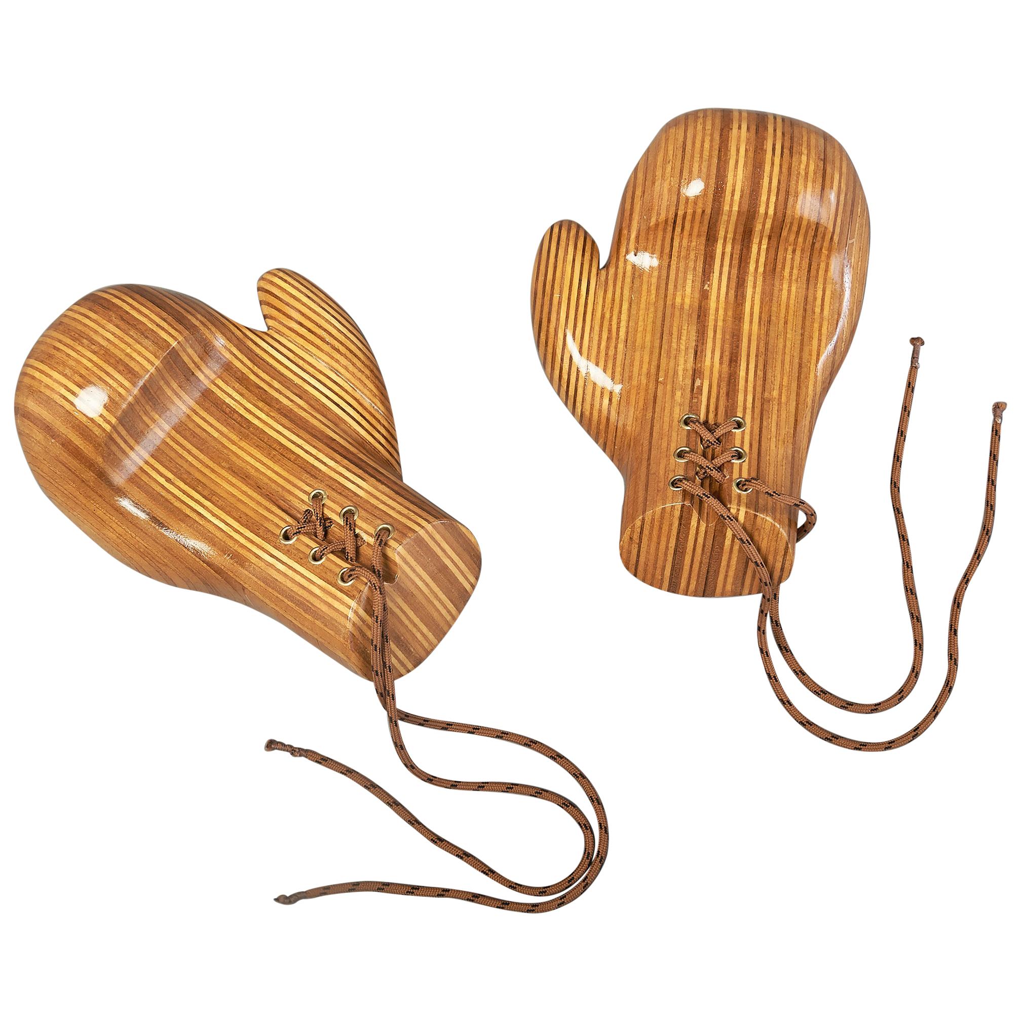 Sculptural Pair of Boxing Gloves in Polished Laminated Wood