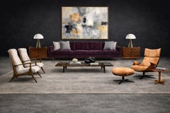 Sculptural Pair of Brazilian Modernist Armchairs in Hardwood & Boucle, John Graz