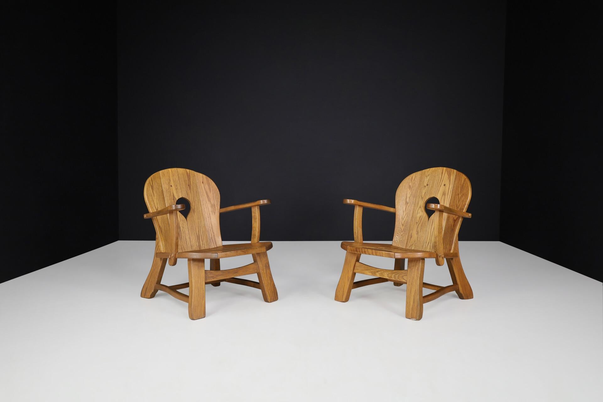 Skulpturales Paar französischer Sessel aus Eiche im Brutalismus, 1960er Jahre im Angebot 4