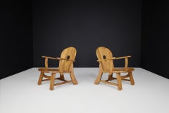 Paire sculpturale de chaises longues en Oak Brutalist, 1960s