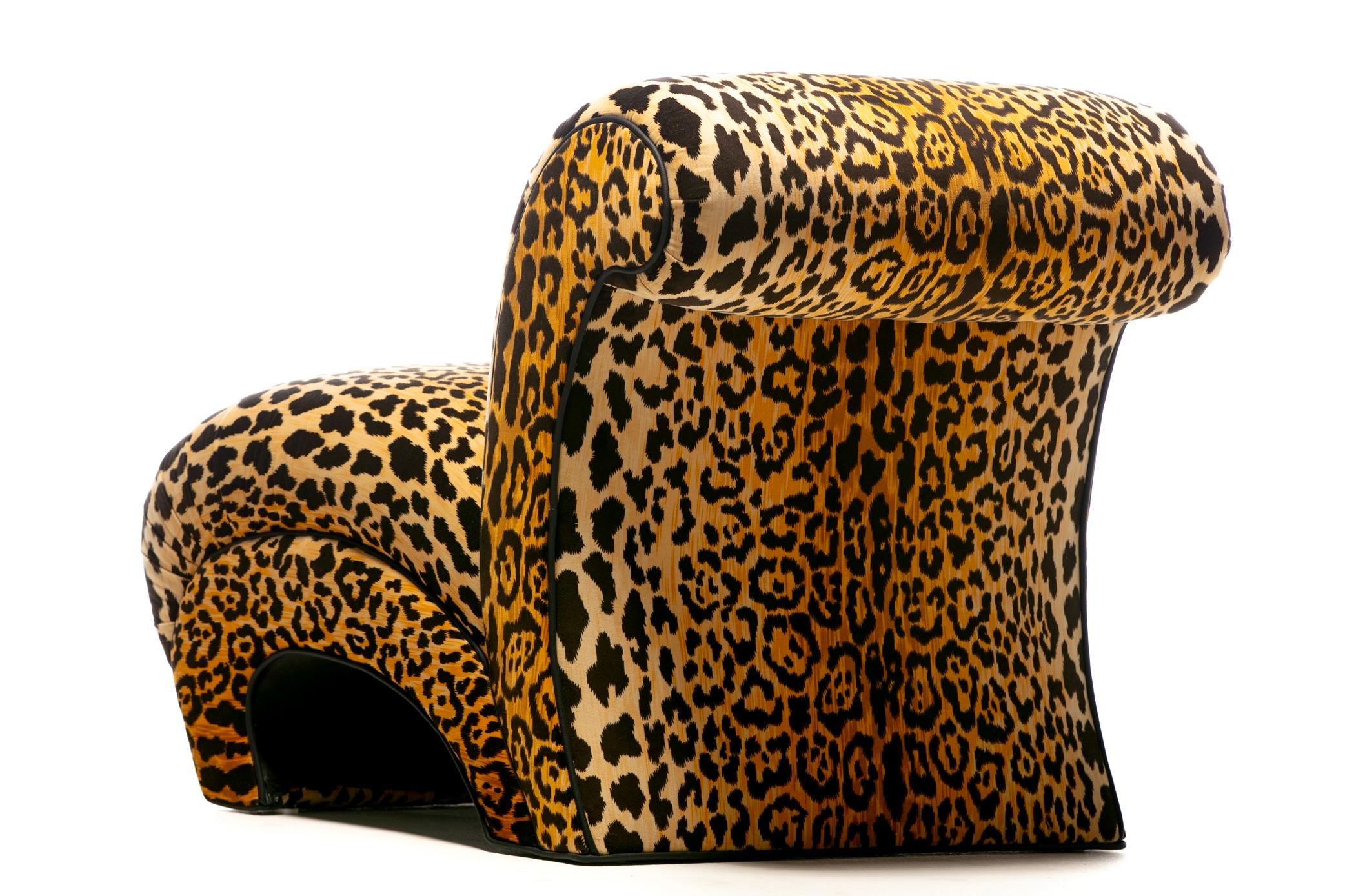 Sculptural Pair of Fully Restored Post Modern Slipper Chairs in Leopard Velvet 2