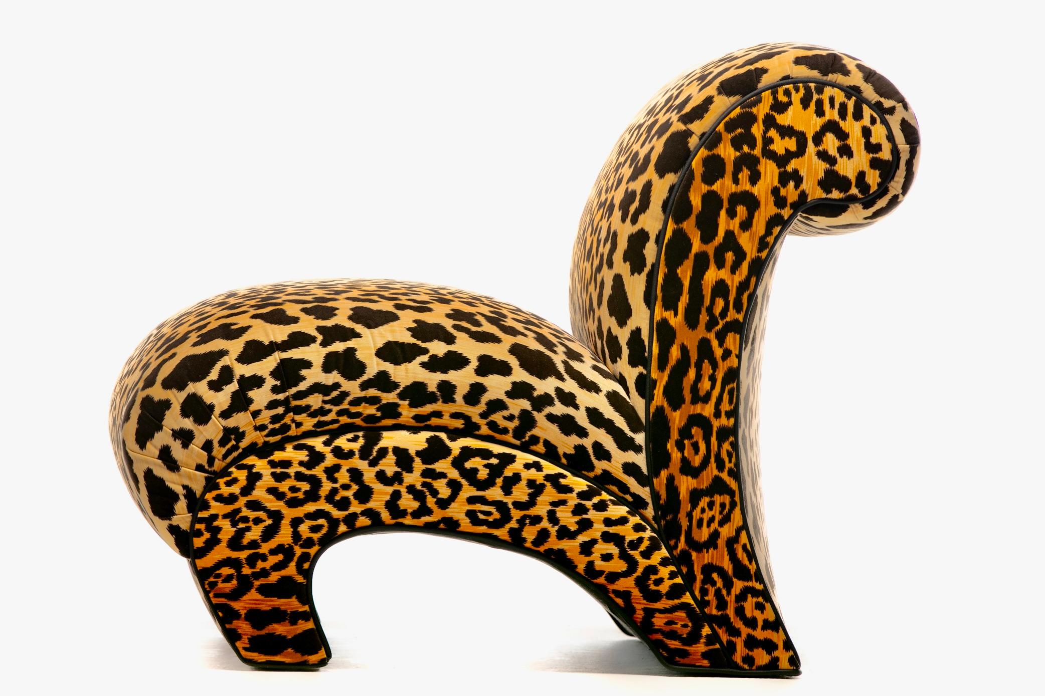 Sculptural Pair of Fully Restored Post Modern Slipper Chairs in Leopard Velvet 3