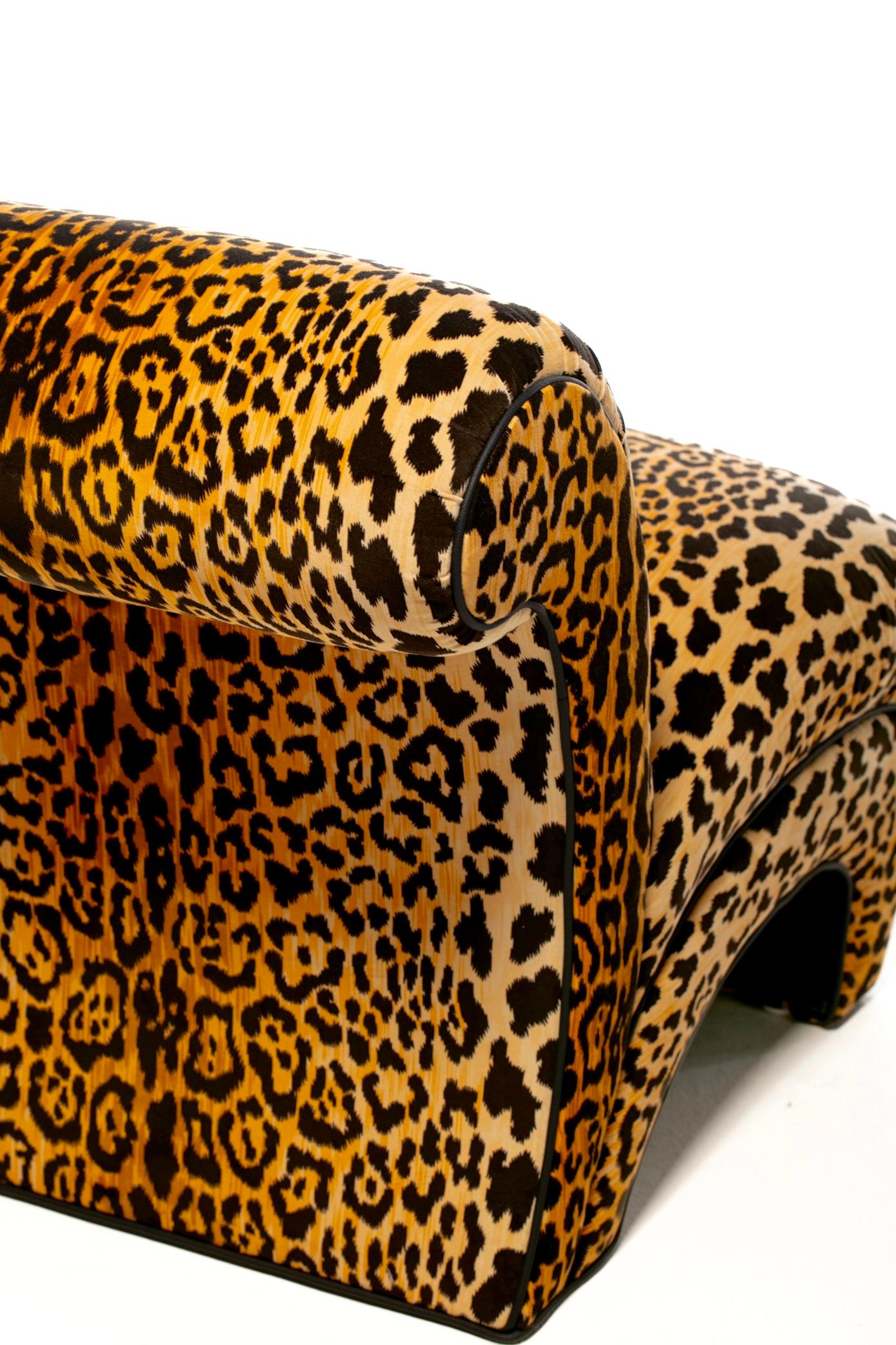 Sculptural Pair of Fully Restored Post Modern Slipper Chairs in Leopard Velvet 5