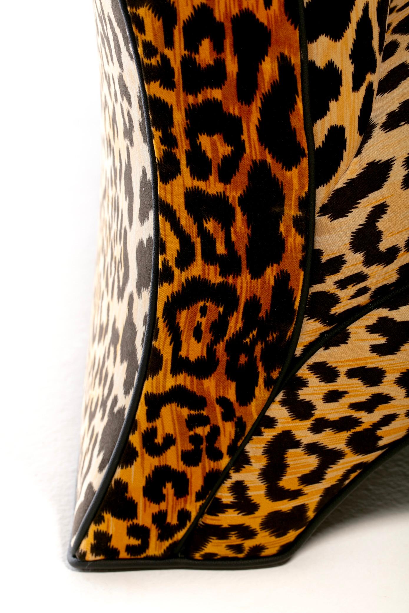 Sculptural Pair of Fully Restored Post Modern Slipper Chairs in Leopard Velvet 7