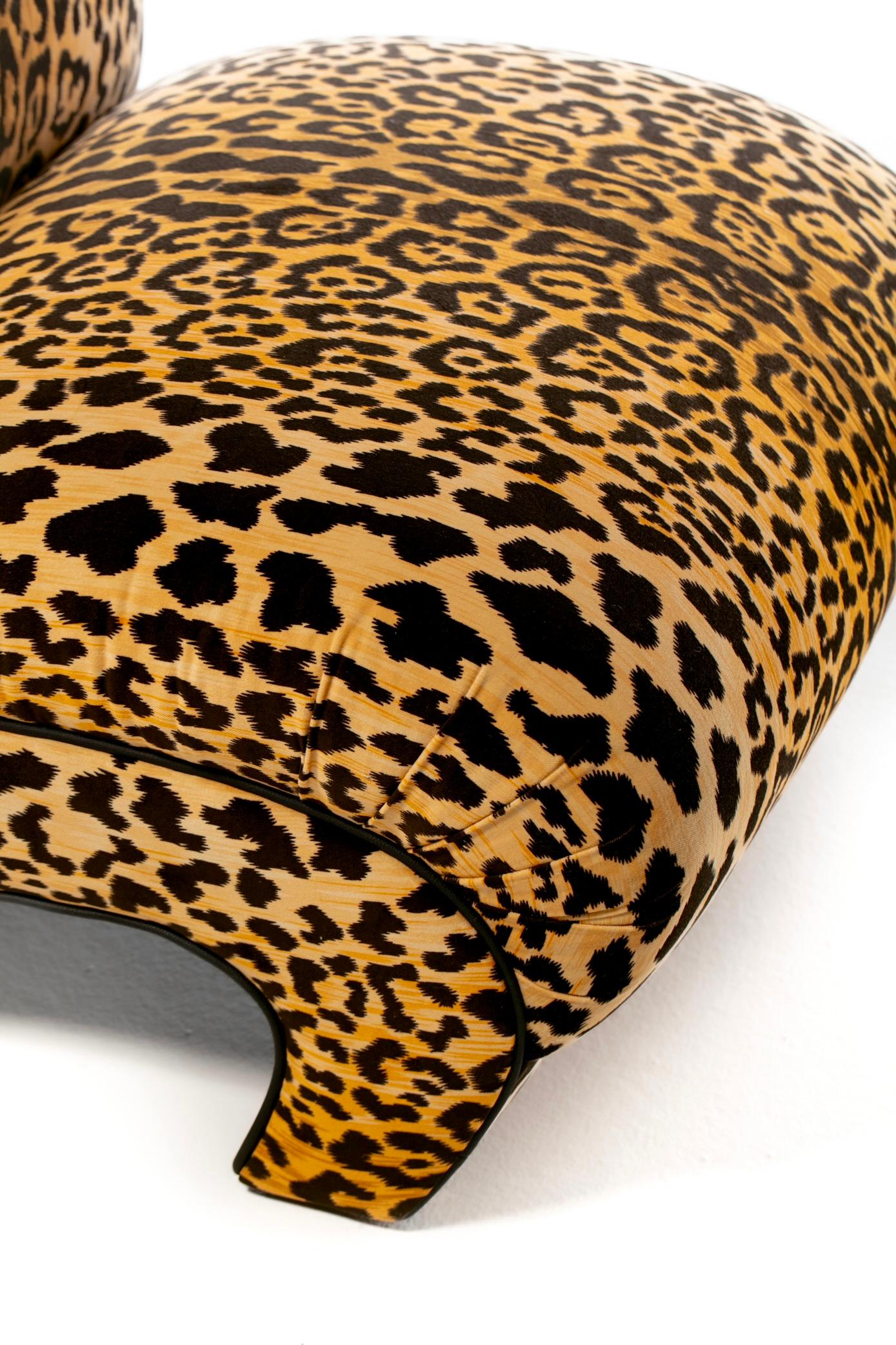 Sculptural Pair of Fully Restored Post Modern Slipper Chairs in Leopard Velvet 8