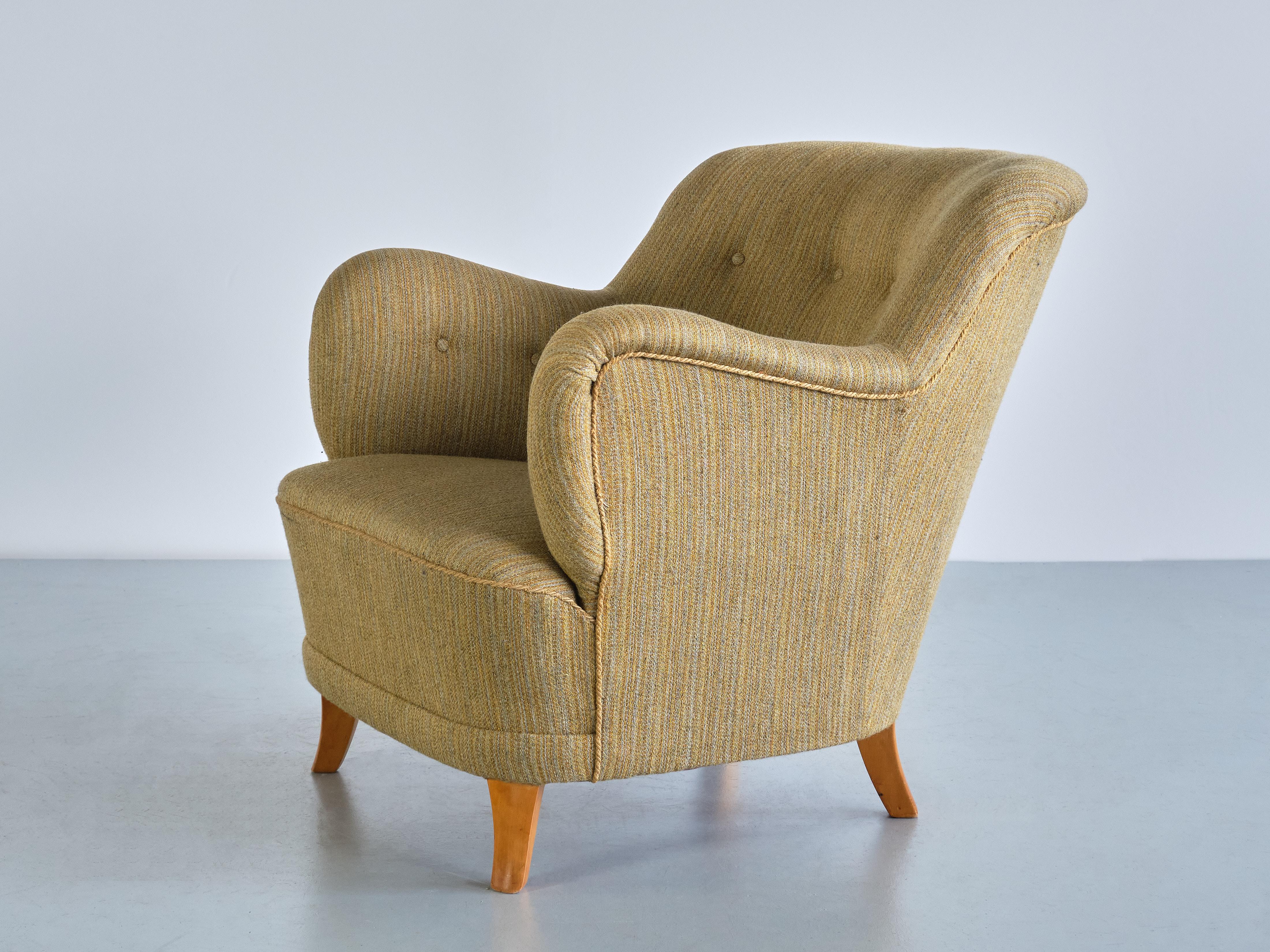 Sculptural Pair of Gustav Axel Berg Armchairs in Beech and Wool, Sweden, 1940s For Sale 3