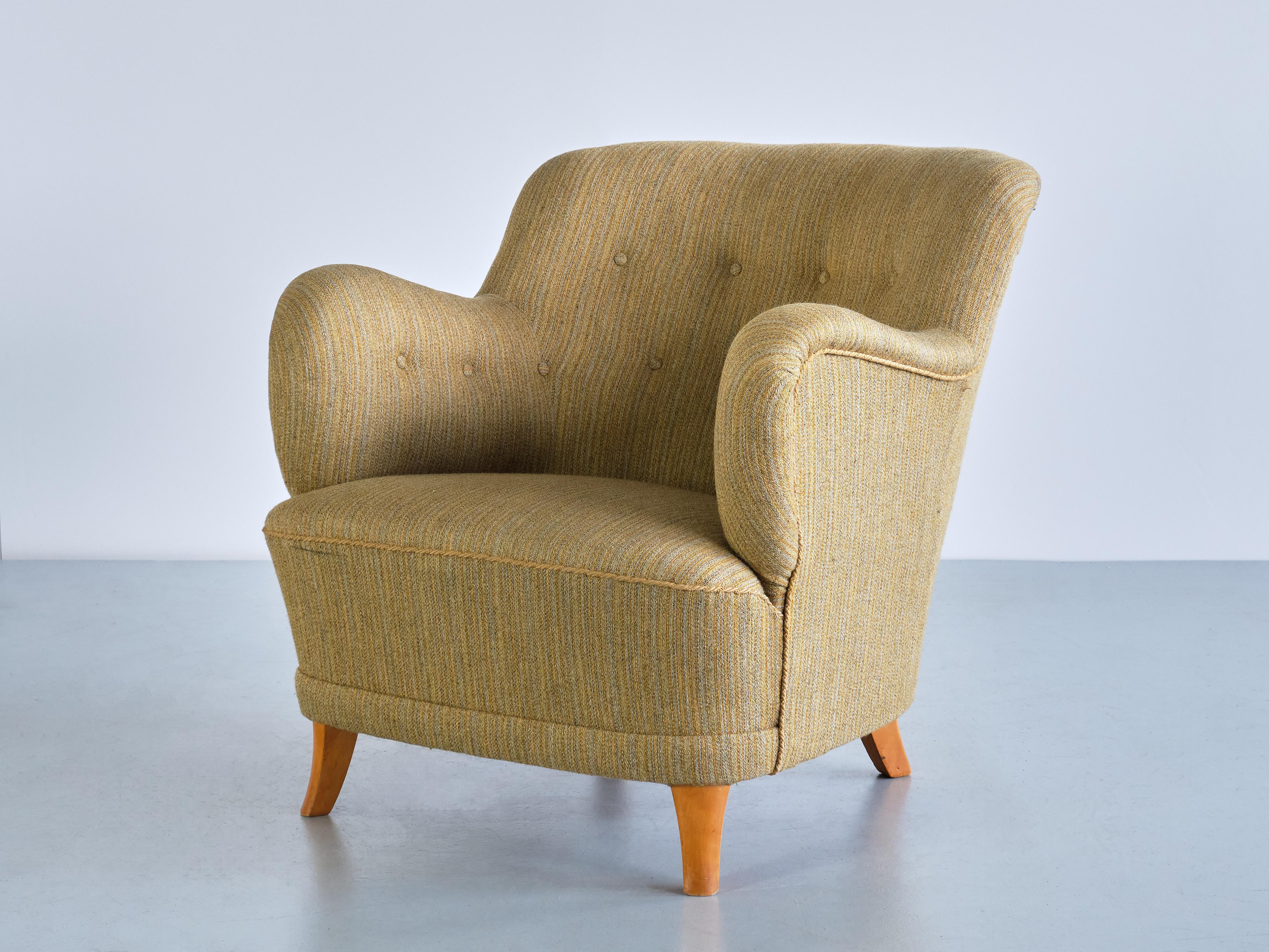 Sculptural Pair of Gustav Axel Berg Armchairs in Beech and Wool, Sweden, 1940s For Sale 4