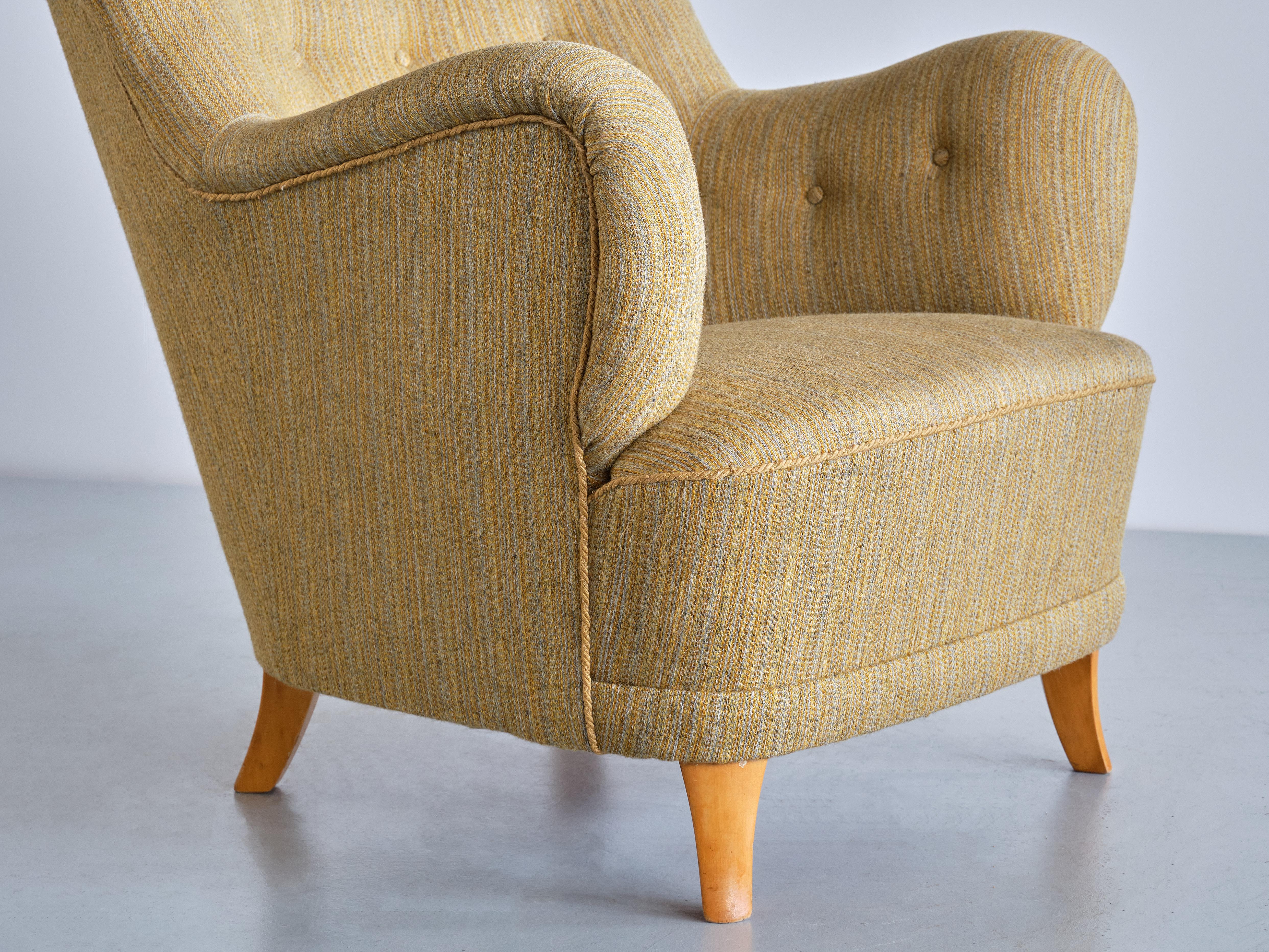 Sculptural Pair of Gustav Axel Berg Armchairs in Beech and Wool, Sweden, 1940s For Sale 6