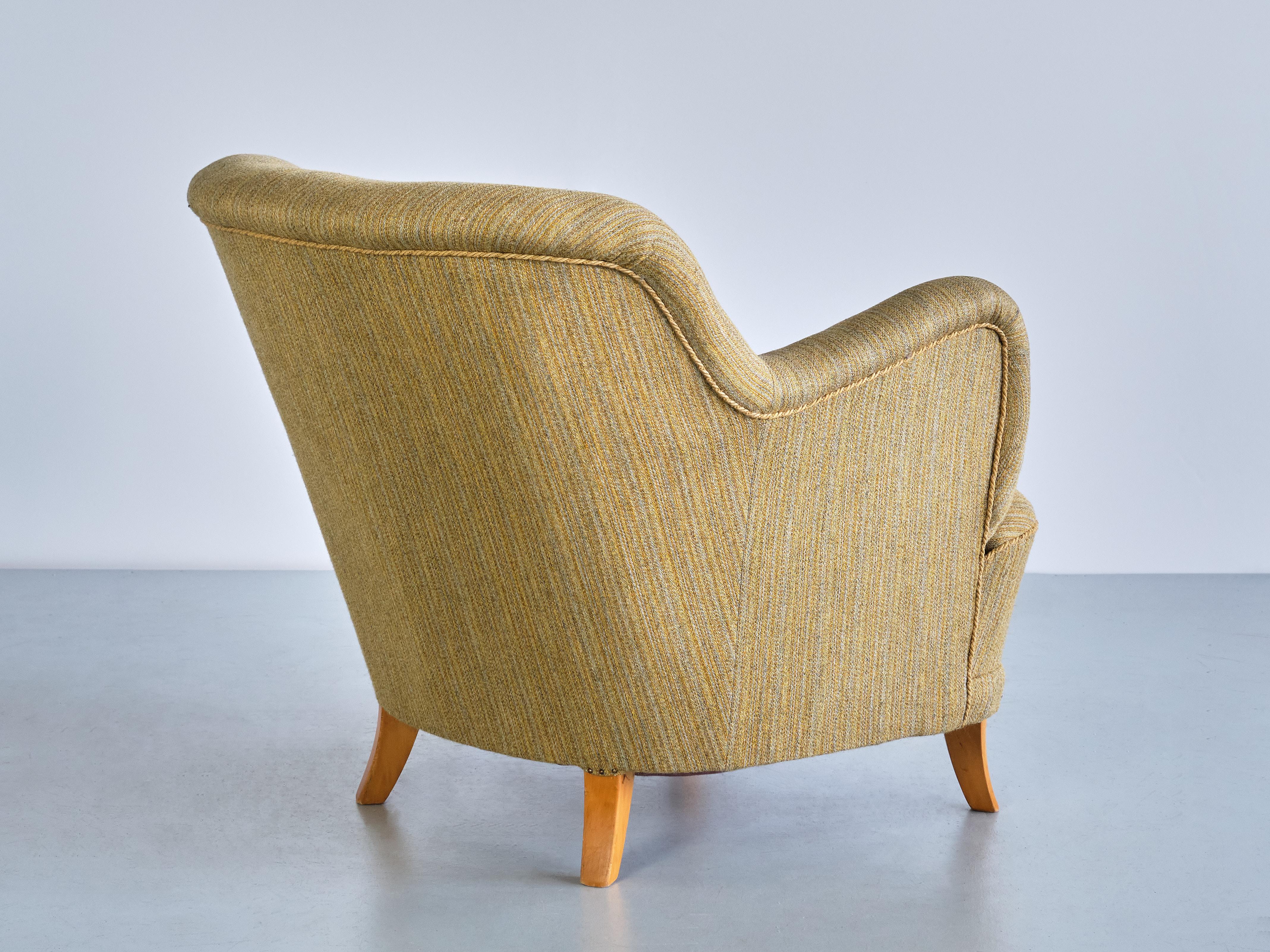 Sculptural Pair of Gustav Axel Berg Armchairs in Beech and Wool, Sweden, 1940s For Sale 1