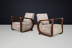 Sculptural Pair of Italian Art Deco Burl Wood Club Armchairs, 1920s–1930s