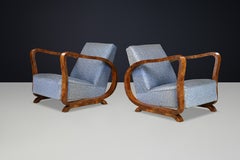 Sculptural Pair of Italian Art Deco Burl Wood Club Armchairs, 1920s–1930s