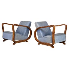 Sculptural Pair of Italian Art Deco Burl Wood Club Armchairs, 1920s–1930s