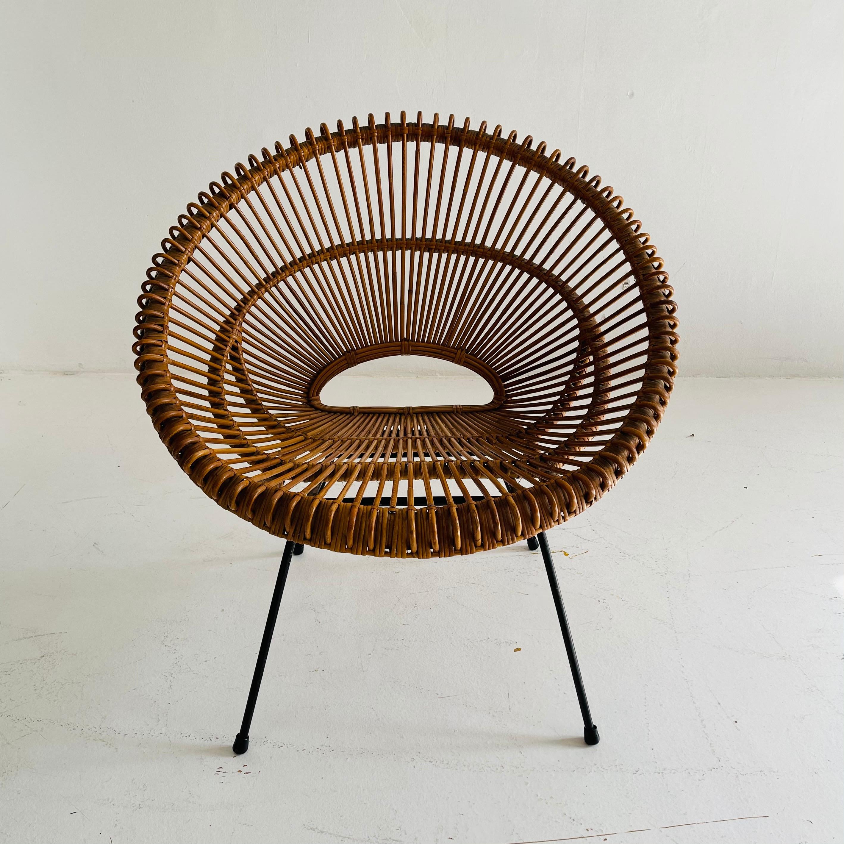 Sculptural pair of Janine Abraham & Dirk Jan Rol Wicker lounge armchairs, 1950s.