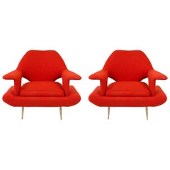 Sculptural Pair of Large Scale Midcentury Italian Lounge Chairs