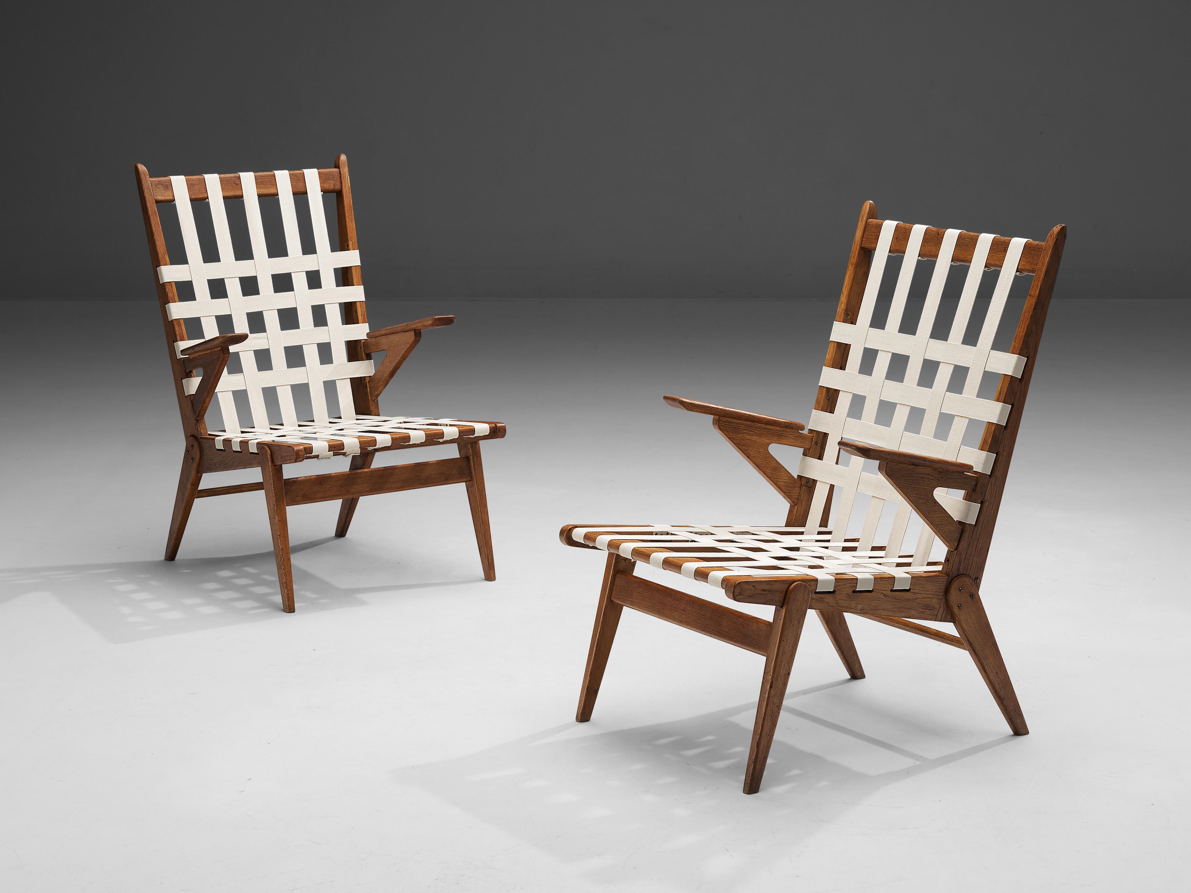 Jan Vaněk Pair of Lounge Chairs in Oak and Canvas  For Sale 1