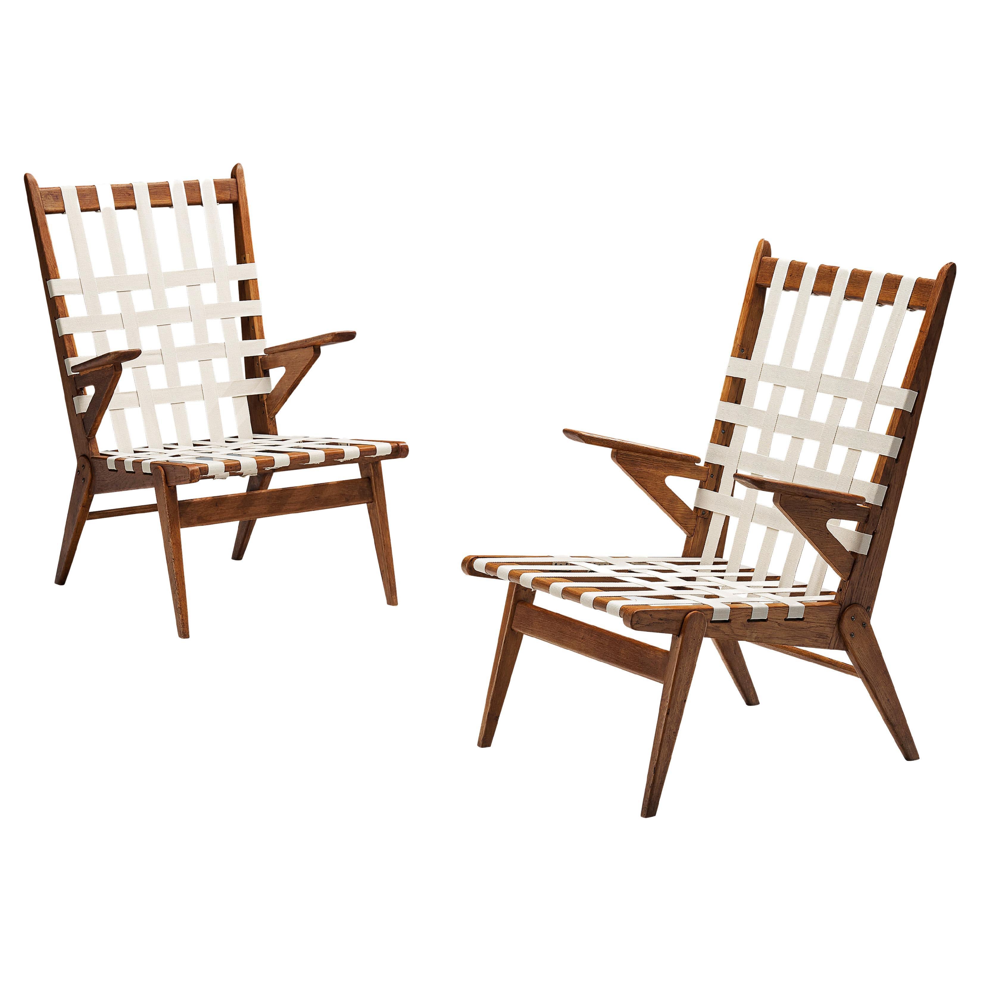 Jan Vaněk Pair of Lounge Chairs in Oak and Canvas 