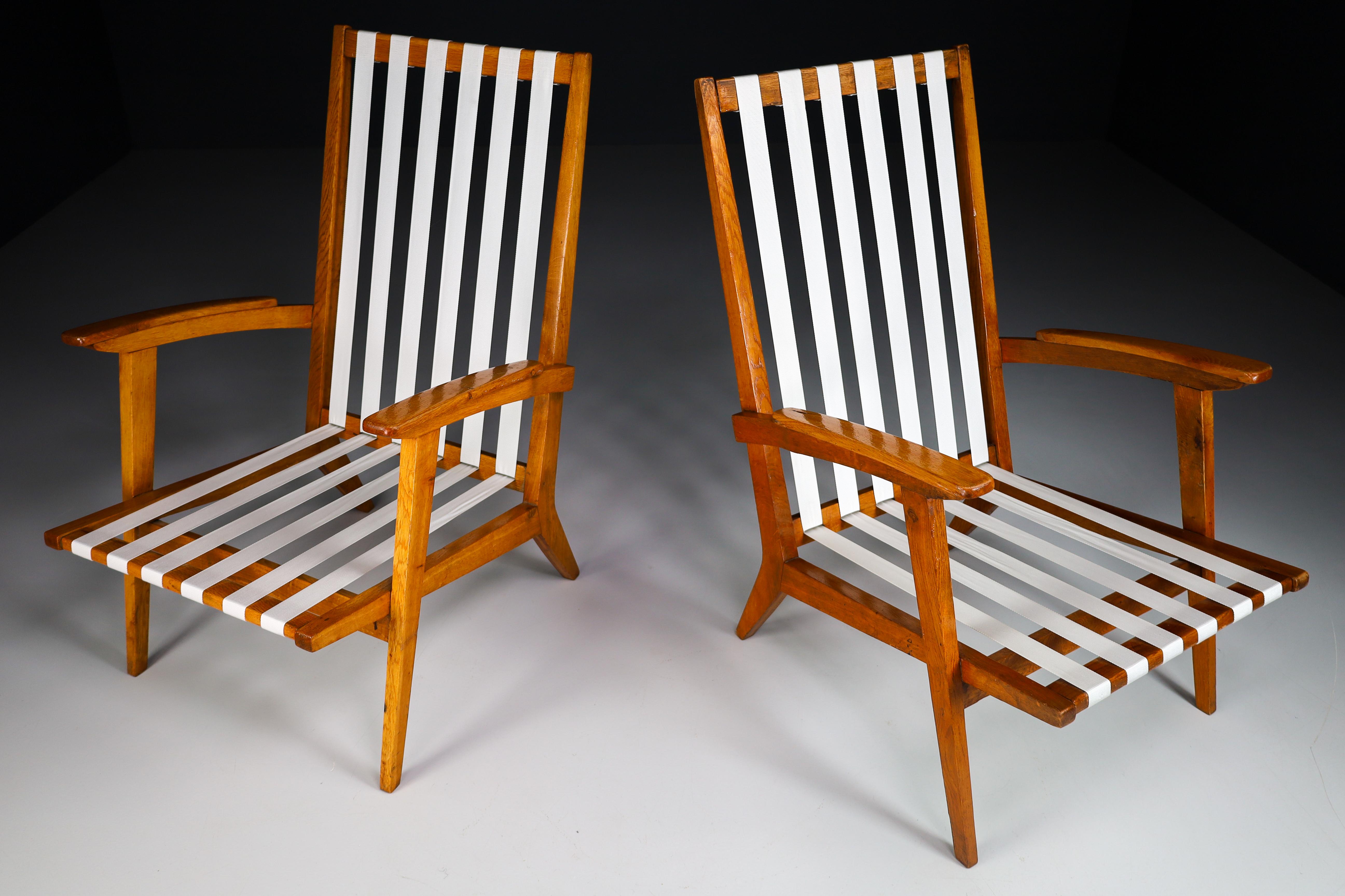 Sculptural Lounge Chairs in Oak, France 1950s In Good Condition For Sale In Almelo, NL