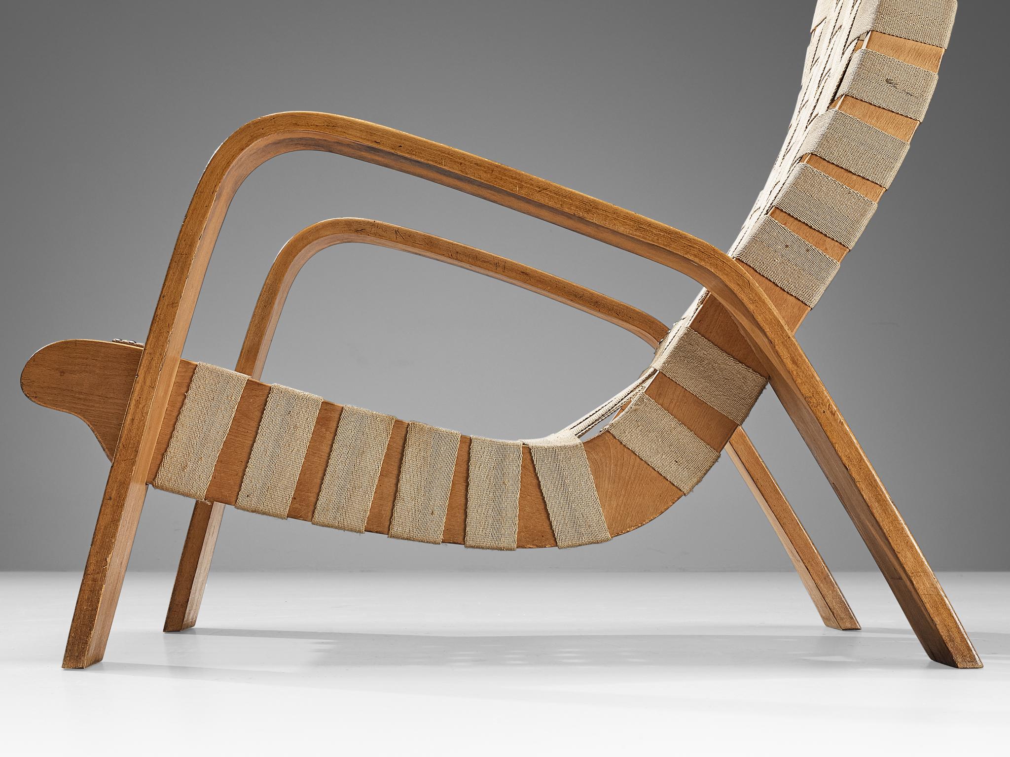 Mid-20th Century Sculptural Pair of Lounge Chairs with Canvas Webbing  For Sale