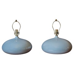 Sculptural Pair of Mid Century Modern Round Gray Ceramic Table Lamps, 1960's