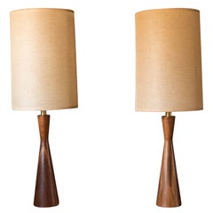 Sculptural Pair of Mid Century Modern Solid Walnut and Mahogany Lamps