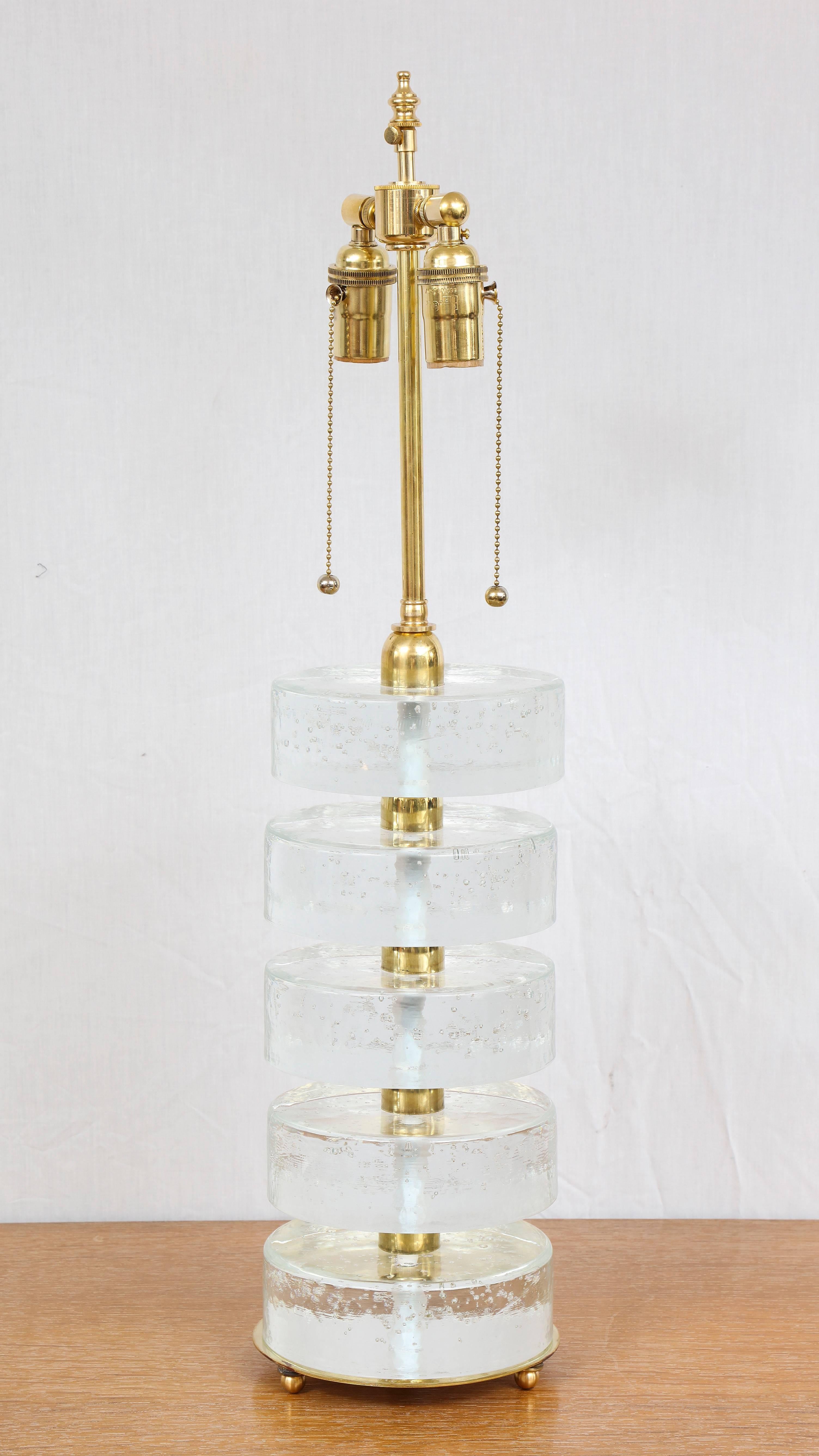 Custom Pair of Sculptural Murano Cylindrical Glass Lamps In New Condition For Sale In New York, NY