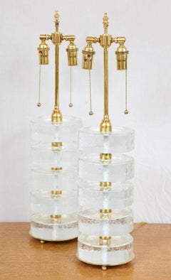 Pair of Custom Sculptural Murano Glass Cylindrical Lamps