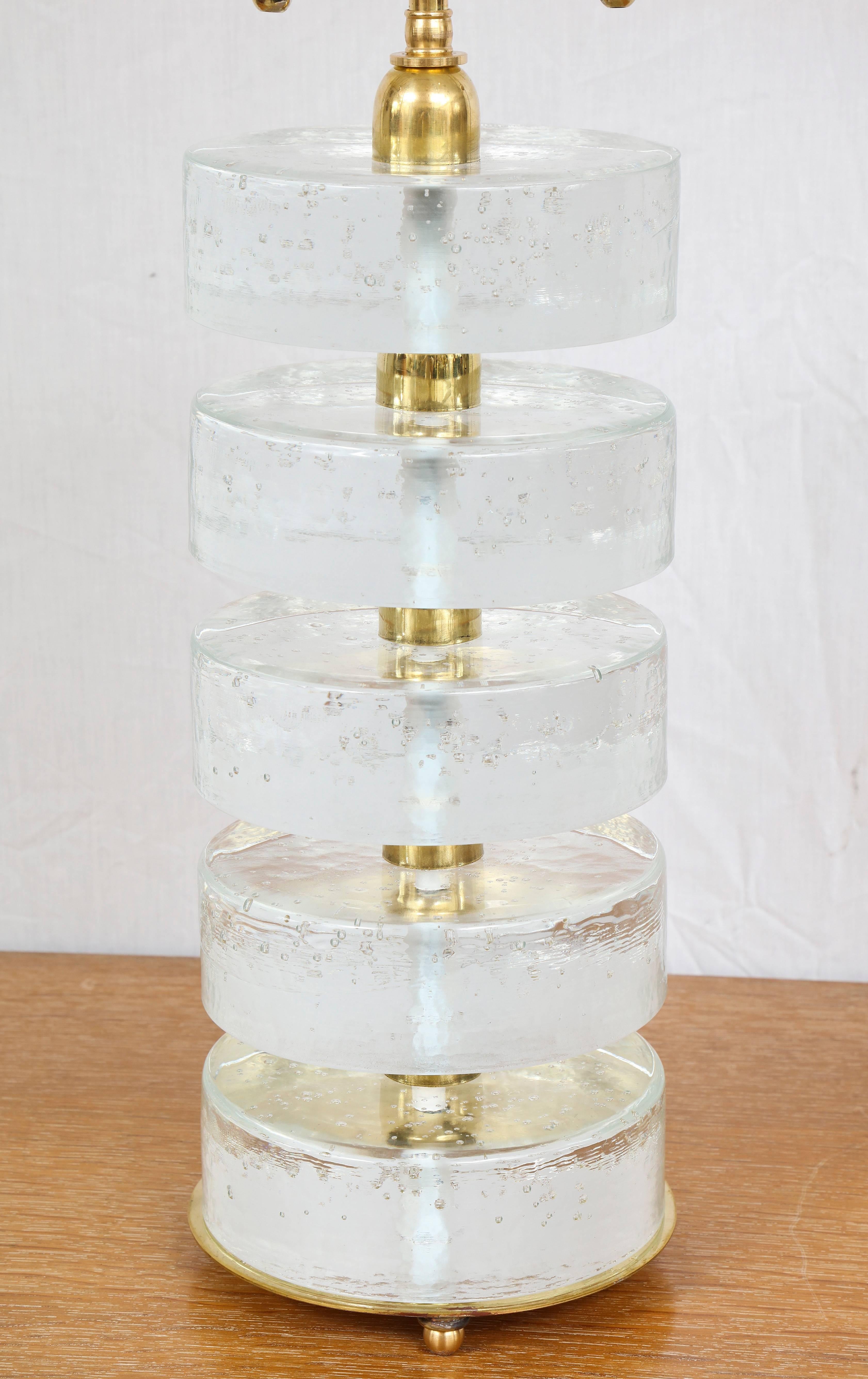 XXIe siècle et contemporain Paire de lampes sculpturales en verre cylindrique de Murano réalisées sur mesure en vente