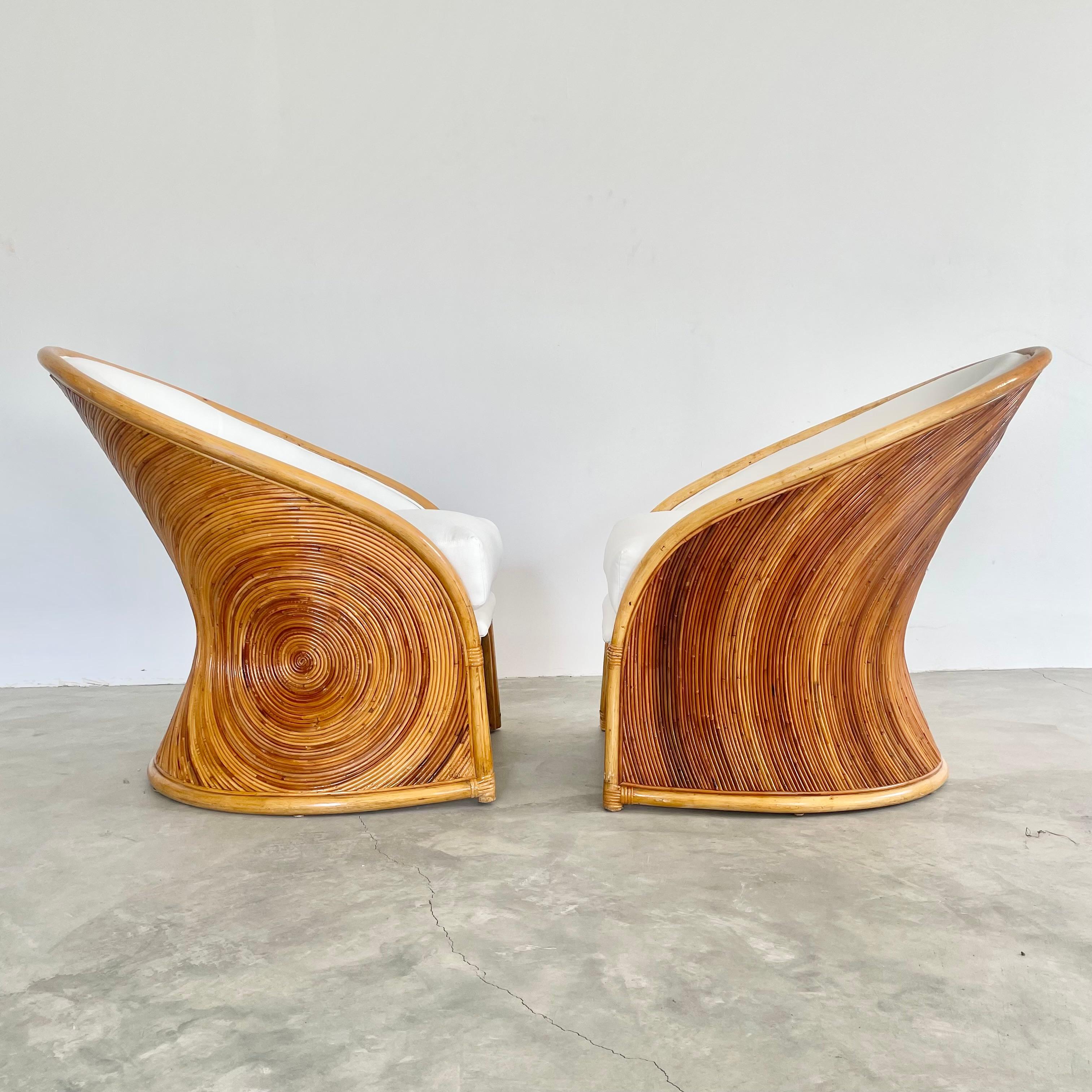 Sculptural Pair of Pencil Reed Club Chairs, 1970s at 1stDibs