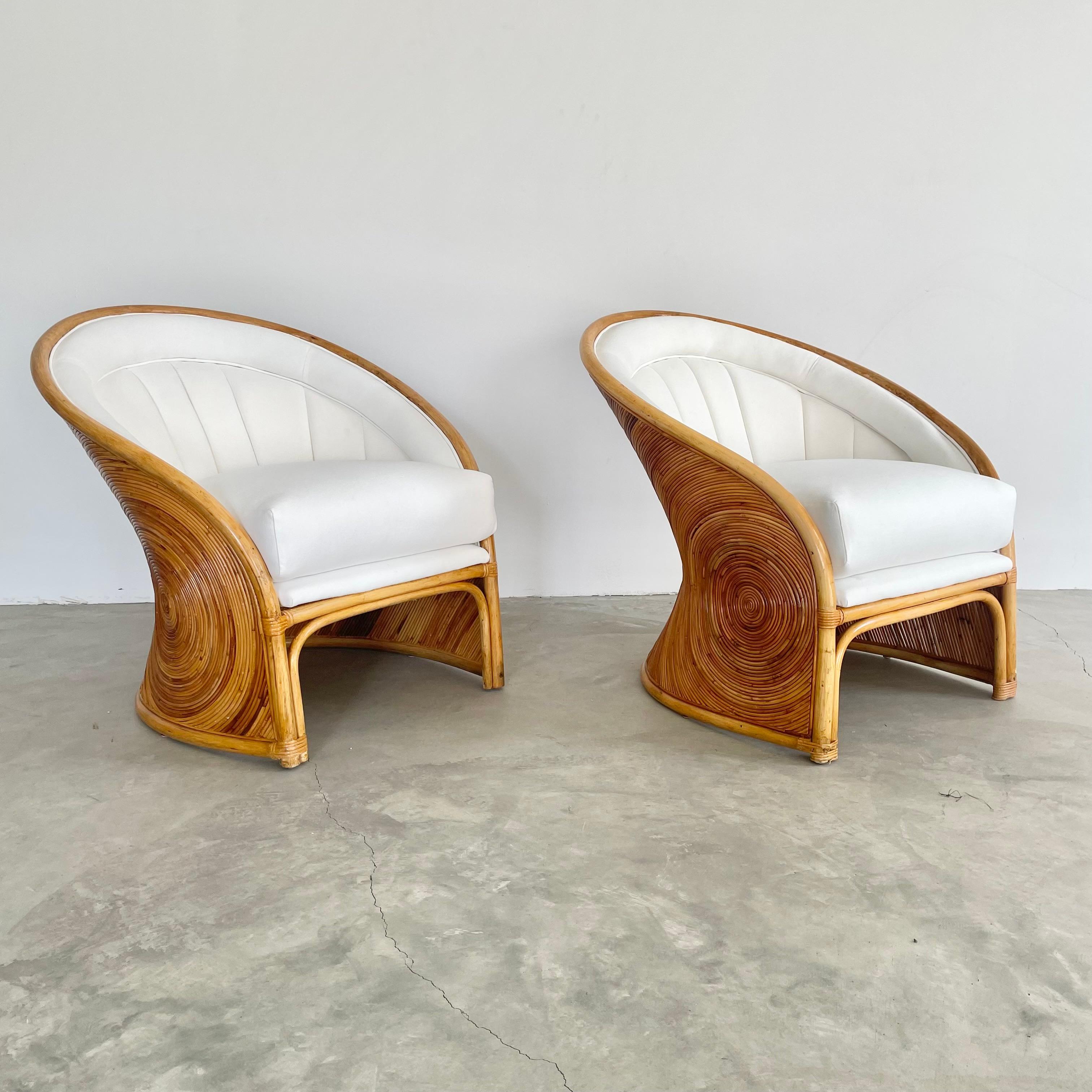 Sculptural Pair of Pencil Reed Club Chairs, 1970s at 1stDibs