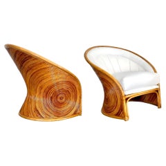 Sculptural Pair of Pencil Reed Club Chairs, 1970s