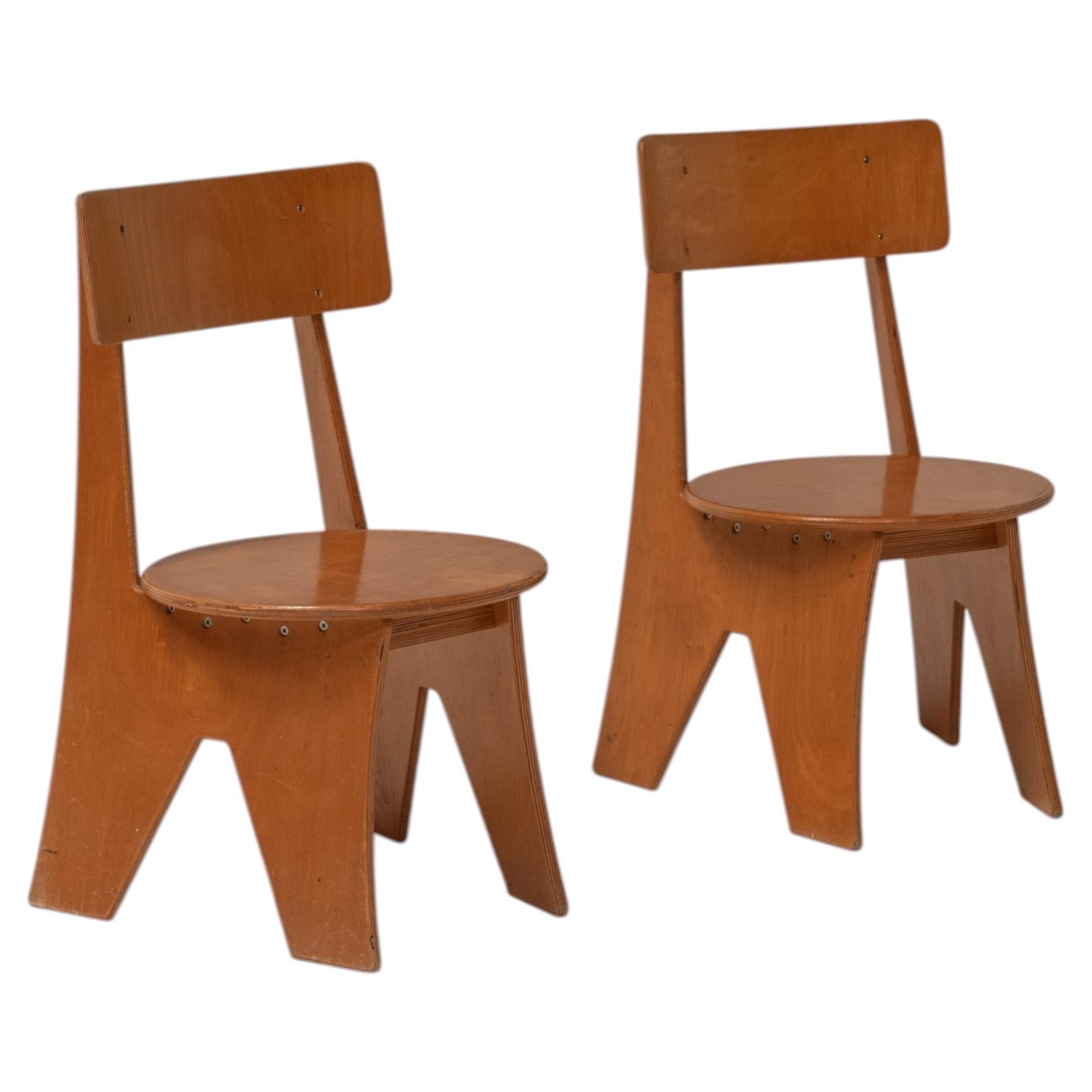 Sculptural Plywood Chairs, Mid-Century Modern, Germany, 1970s Design For Sale