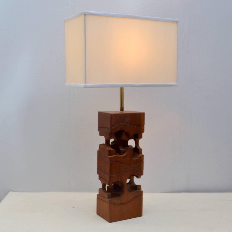 1970's Table Lamps by Brian Willsher Carved in Wood For ...