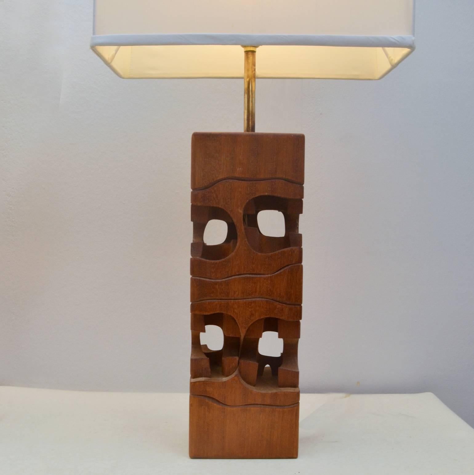 British 1970's Table Lamps by Brian Willsher Carved in Wood