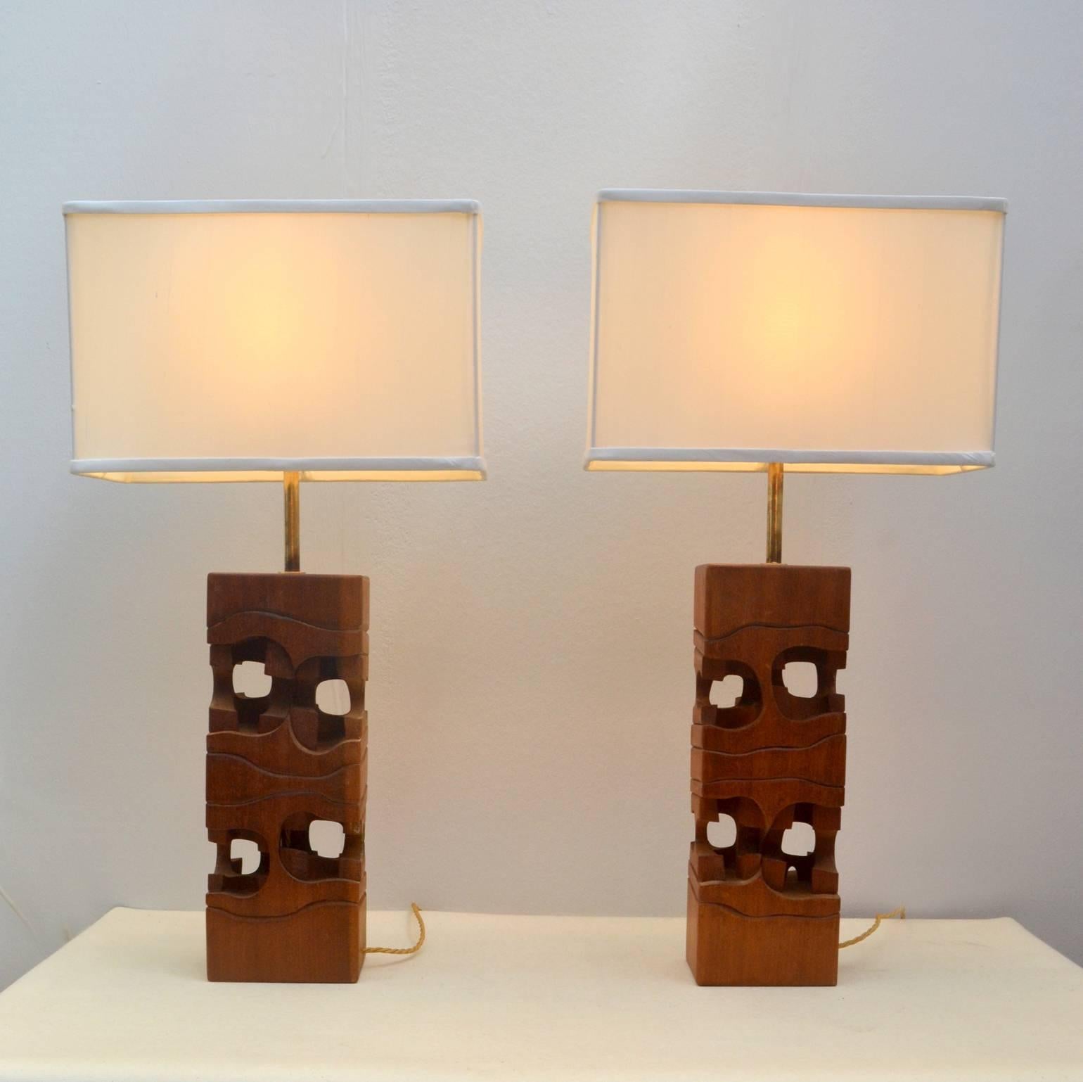 Mid-20th Century 1970's Table Lamps by Brian Willsher Carved in Wood