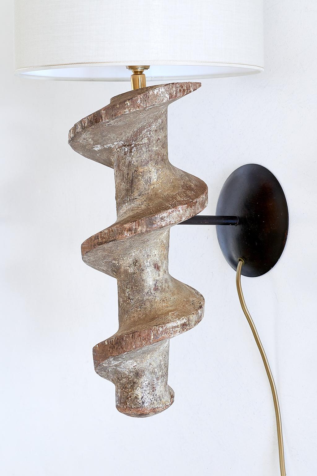 Sculptural Pair of Spiral Screw Wall Lamps in Hardwood, Belgium, 19th Century 2
