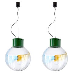 Coppia scultorea di lampade da soffitto in vetro di Murano di Toni Zuccheri per VeArt
