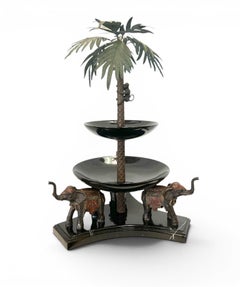Sculptural Palm Beach Regency 3-Tier Monkey & Elephant Centerpiece Server