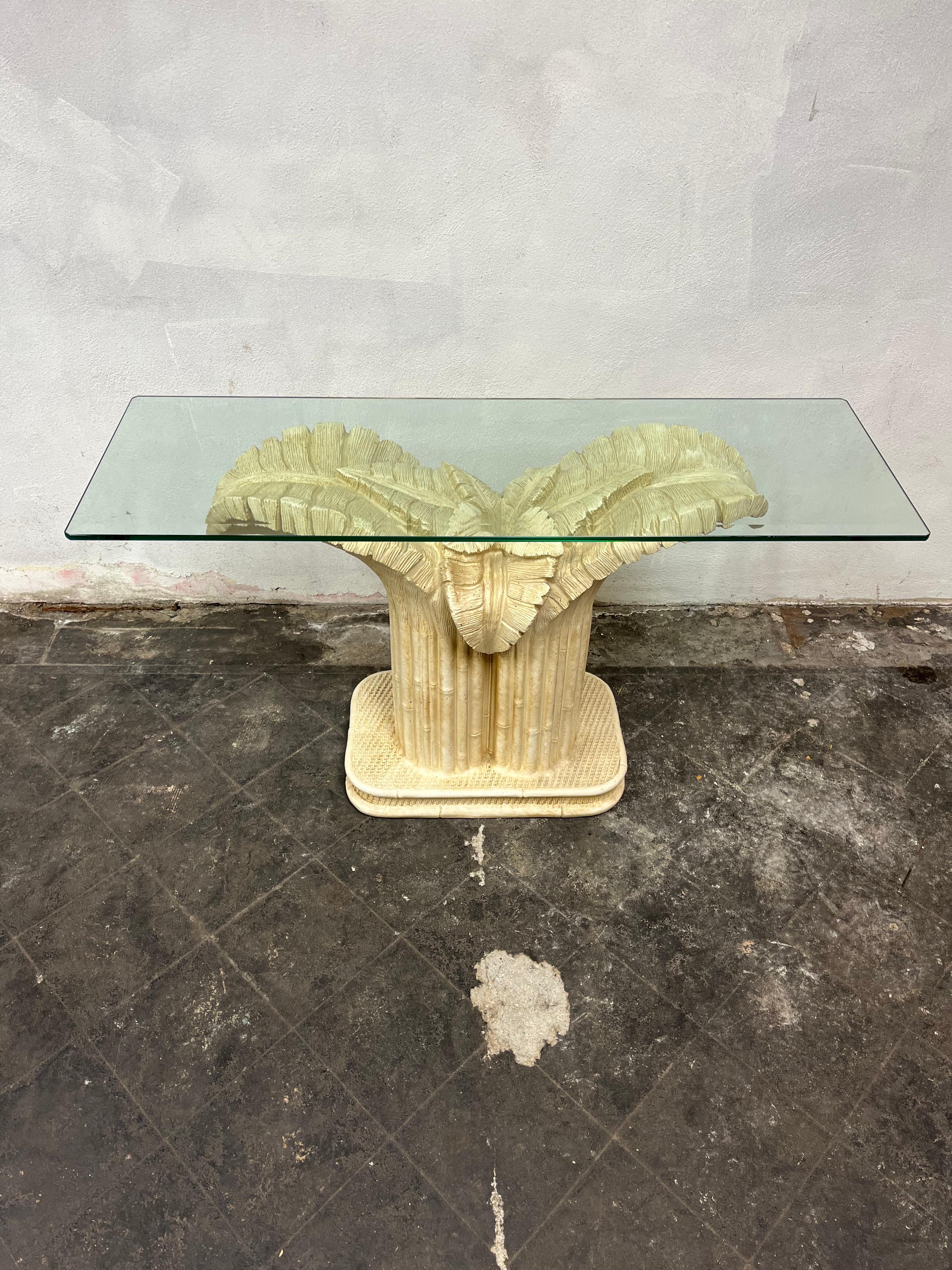 Composition Sculptural Palm Leaf Console Table after Serge Roche & Dorothy Draper For Sale