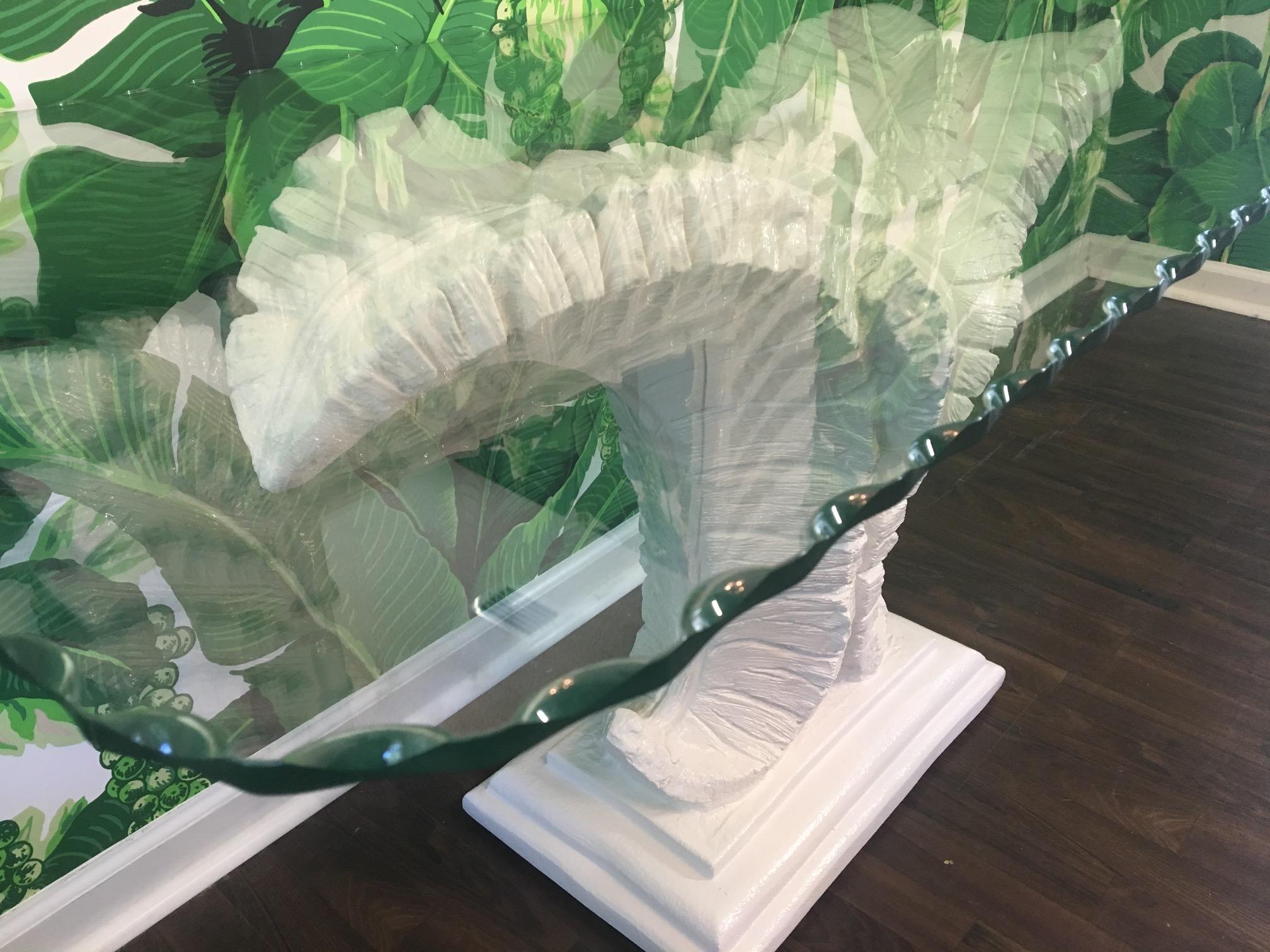 Hollywood Regency Sculptural Palm Leaf Console Table and Mirror After Serge Roche & Dorothy Draper For Sale