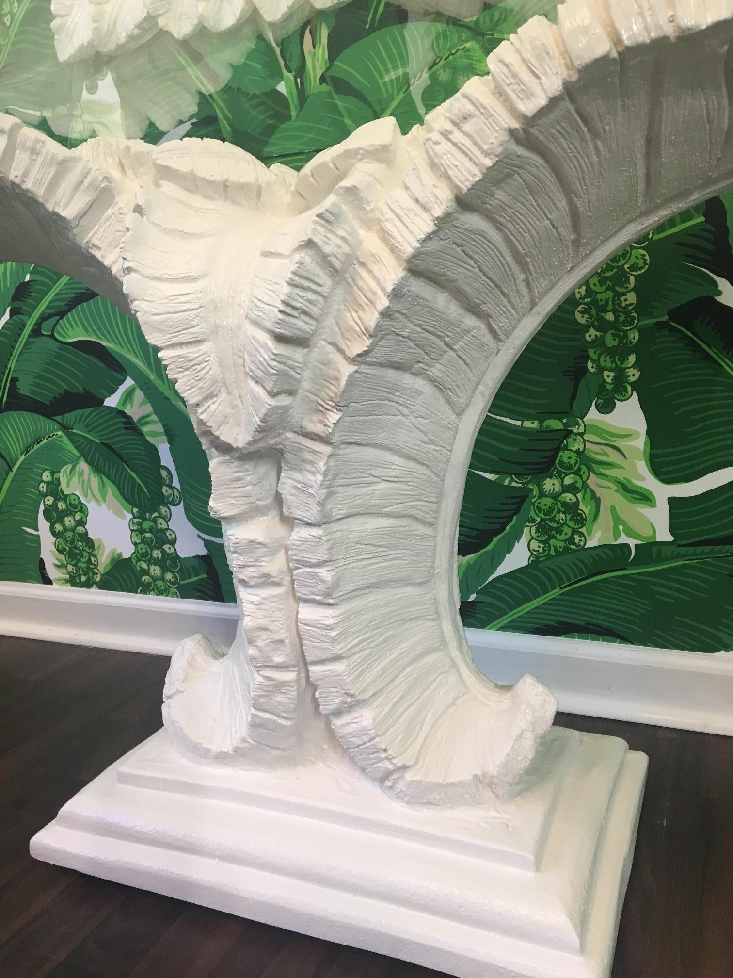 Sculptural Palm Leaf Console Table and Mirror After Serge Roche & Dorothy Draper In Excellent Condition For Sale In Jacksonville, FL