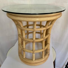 Sculptural Palm Regency Oval Rattan and Glass Side End Table