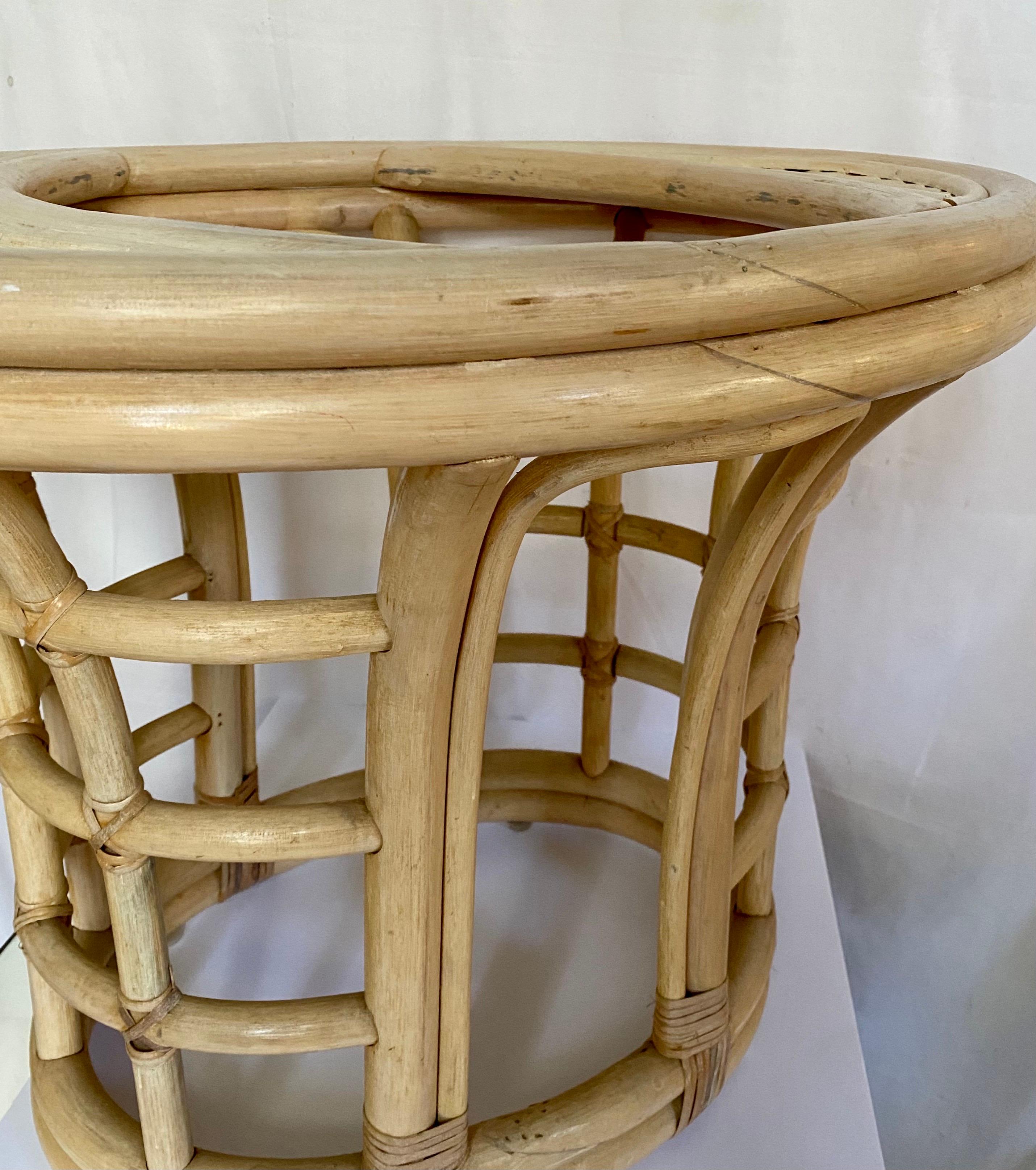 Sculptural Palm Regency Oval Rattan and Glass Side End Table 1