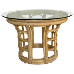 Retro Sculptural Palm Regency Oval Rattan and Glass Side End Table