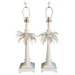 Sculptural Palm Tree Monkey Table Lamps