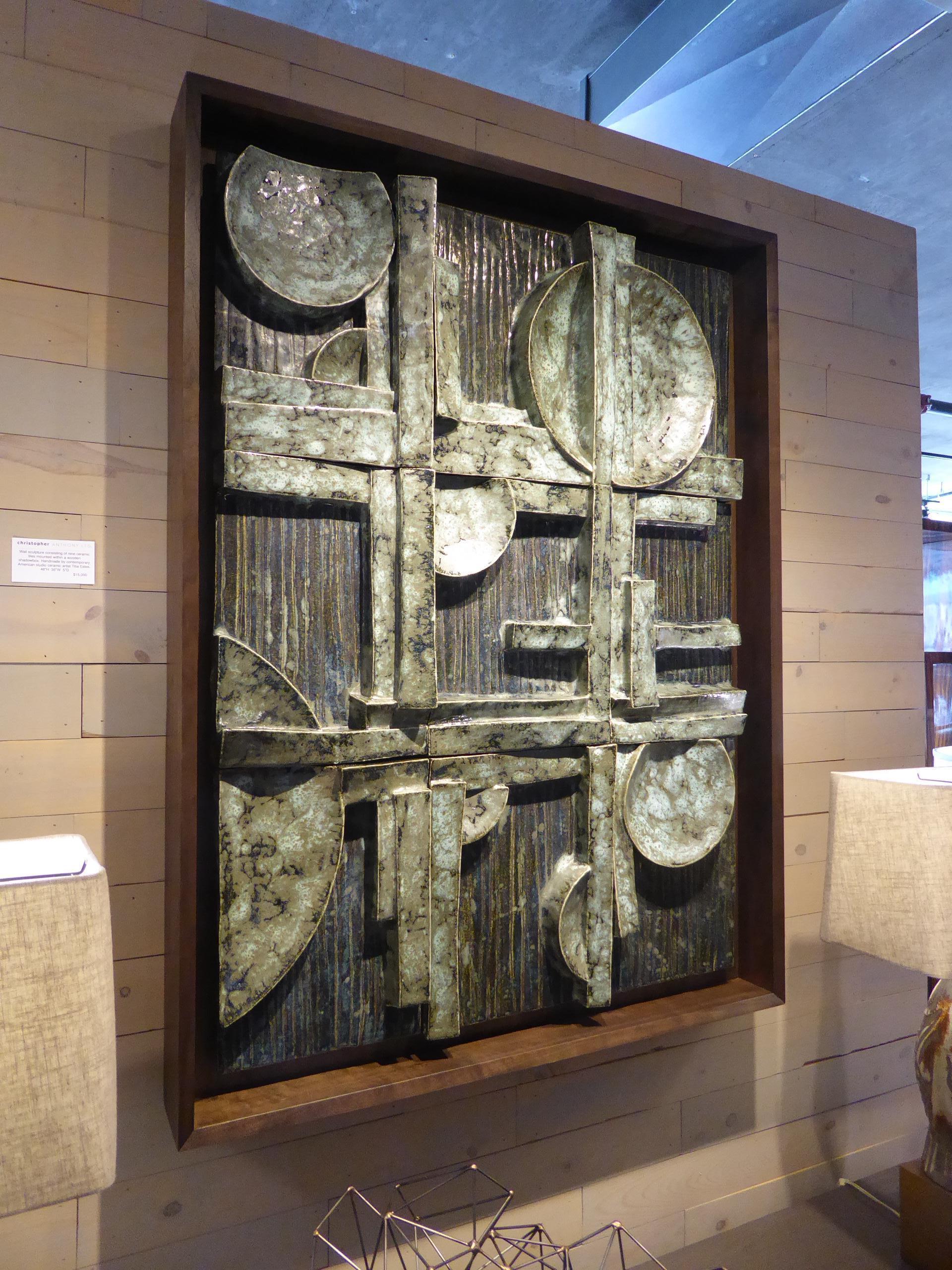 Sculptural Panel #3 Nine Part Custom Framed Studio Ceramic by Artist Titia Estes In New Condition For Sale In Palm Springs, CA